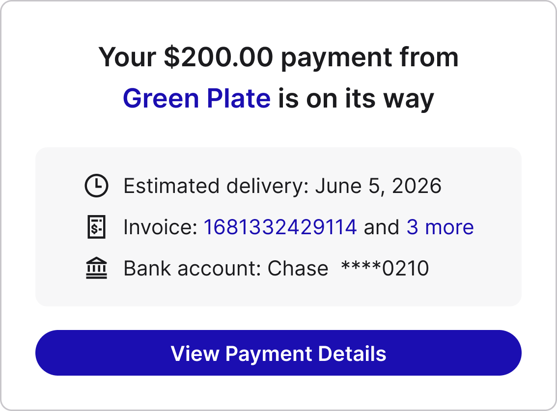 The same payment status card without the instant transfer option.